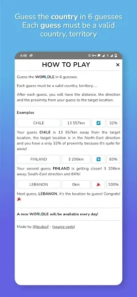Worldle - Guess the Country — скриншот 3 Worldle - Guess the Country — скриншот 3
