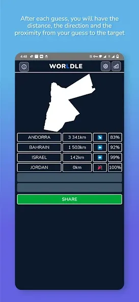 Worldle - Guess the Country — скриншот 4 Worldle - Guess the Country — скриншот 4
