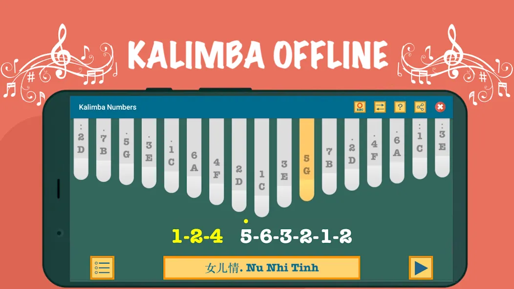 Kalimba App With Songs Numbers — скриншот 5
